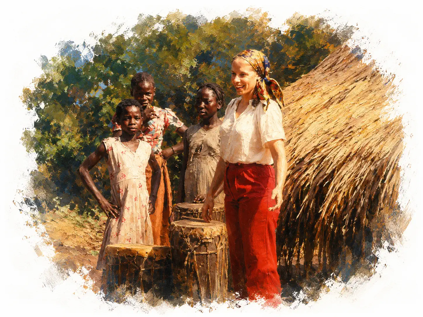 Illustration of Barbara Sellers-Young with young drummers during fieldwork